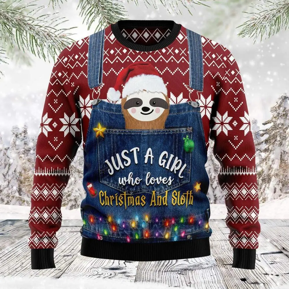 Just A Girl Who Loves Christmas And Sloth Ugly Sweater