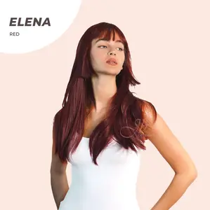 JBEXTENSION 22 Inches Straight Red Hime Cut Wig With Bangs ELENA