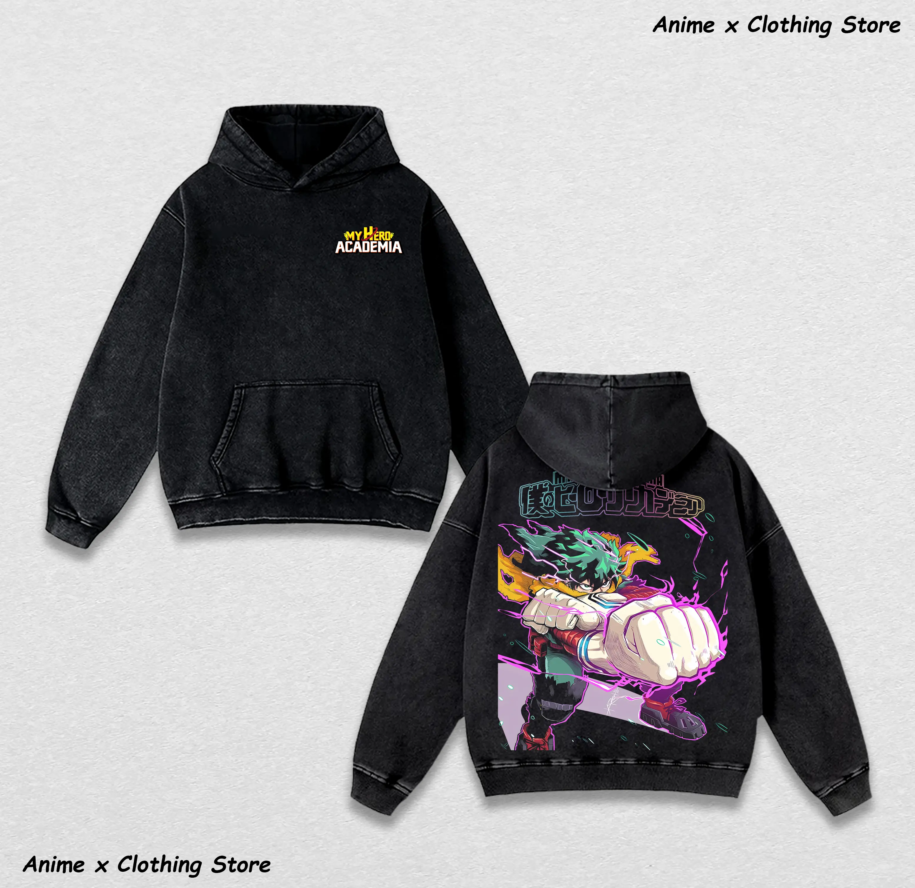 Retro Heavy Limited Deku My Hero Academia Vintage Oversized Washed Hoodie & Sweatshirt , Heavyweight Cotton Unisex Streetwear, Double Printed Anime Manga Hoodie, Gift for Anime Fans and Collectors