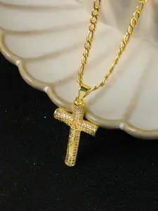 Vintage Cross Necklace, Luxury Cross Pendant, Fashion Cuban Chain, Unisex Long Cross Necklace, High-End Design, Holiday Gift Recommendation, Cross Charm Necklace