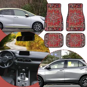 4 Anti-skid Floor Mats for Cars, Ethnic Retro Pattern, Not Easy To Slip, Polyester Fiber Wear-resistant and Dustproof, Universal and Easy To Clean