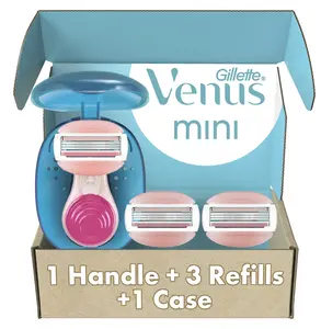 Gillette Venus Mini on The Go Women's Razor Handle with 3 ComfortGlide White Tea Scent Blade Refills + 1 Travel Case Smooth