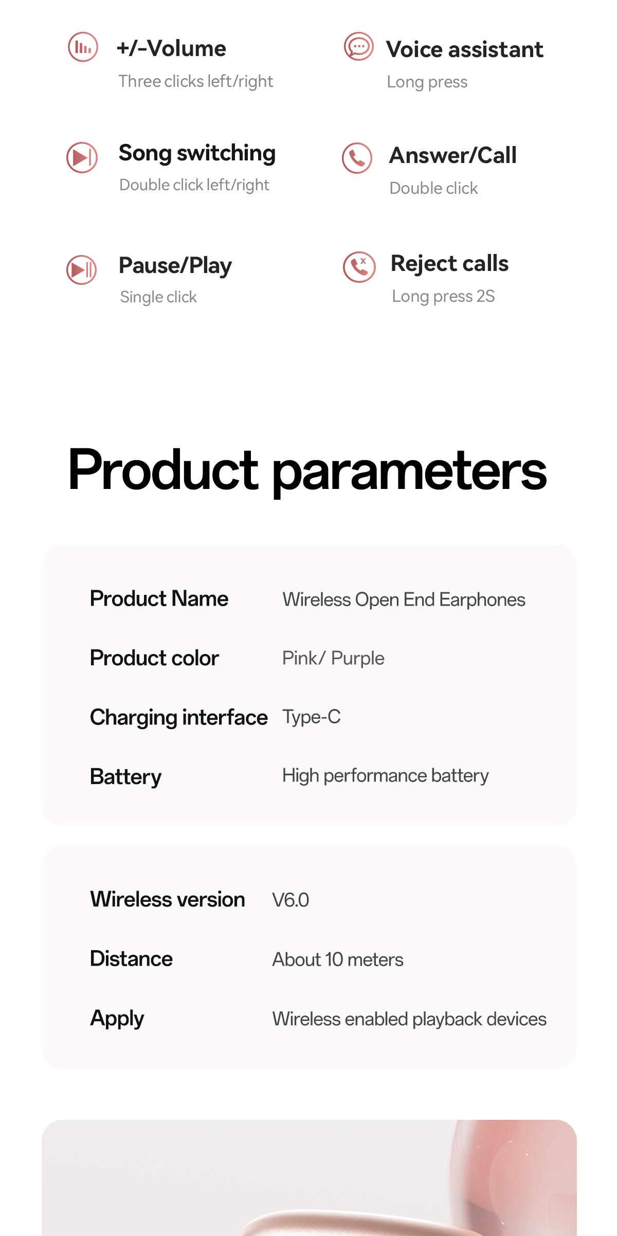 Chengruida M106 Heart shaped bag style headphones.Comfortable Open Ear Clip Wireless Earbuds, Bass Boost Noise Reduction Bluetooth Headphones for Sleep & Daily Use