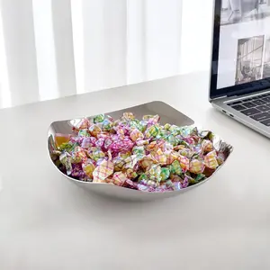 Premium Decorative Stanless Steel Candy Bowl Candy Dish for Office Desk Key Bowl for Entryway Table Silver Tray Hand Mirror Polished 7.8 Inches