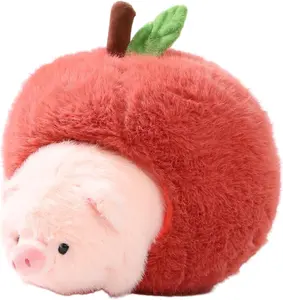 Apple Pig Plush Stuffed Animal, 9.8 Inch Detachable Pig Plush Pillow, Fully Stuffed Soft Pig in Apple Plushie, Cute Fruit Animal Decor Gift