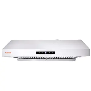 VEVOR Under Cabinet Range Hood, Dual Motors Ductless Kitchen Stove Vent, Stainless Steel Permanent with 3-Speed Exhaust Fan, 2 Baffle Filters, LED Lights, Touch Control Panel, Silver (30 inch)