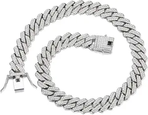 Mens Cuban Link Chain Silver16''18''20''24''28'' Necklace Iced Out Thick Chain For Women Bling  Cut Cuban Link Chains For Men Hip Hop Jewelry