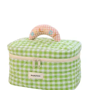 Large Capacity Plaid Makeup Bag, High Aesthetic Korean Style, Cute Portable Cosmetic Travel Washbag, Storage Organizer