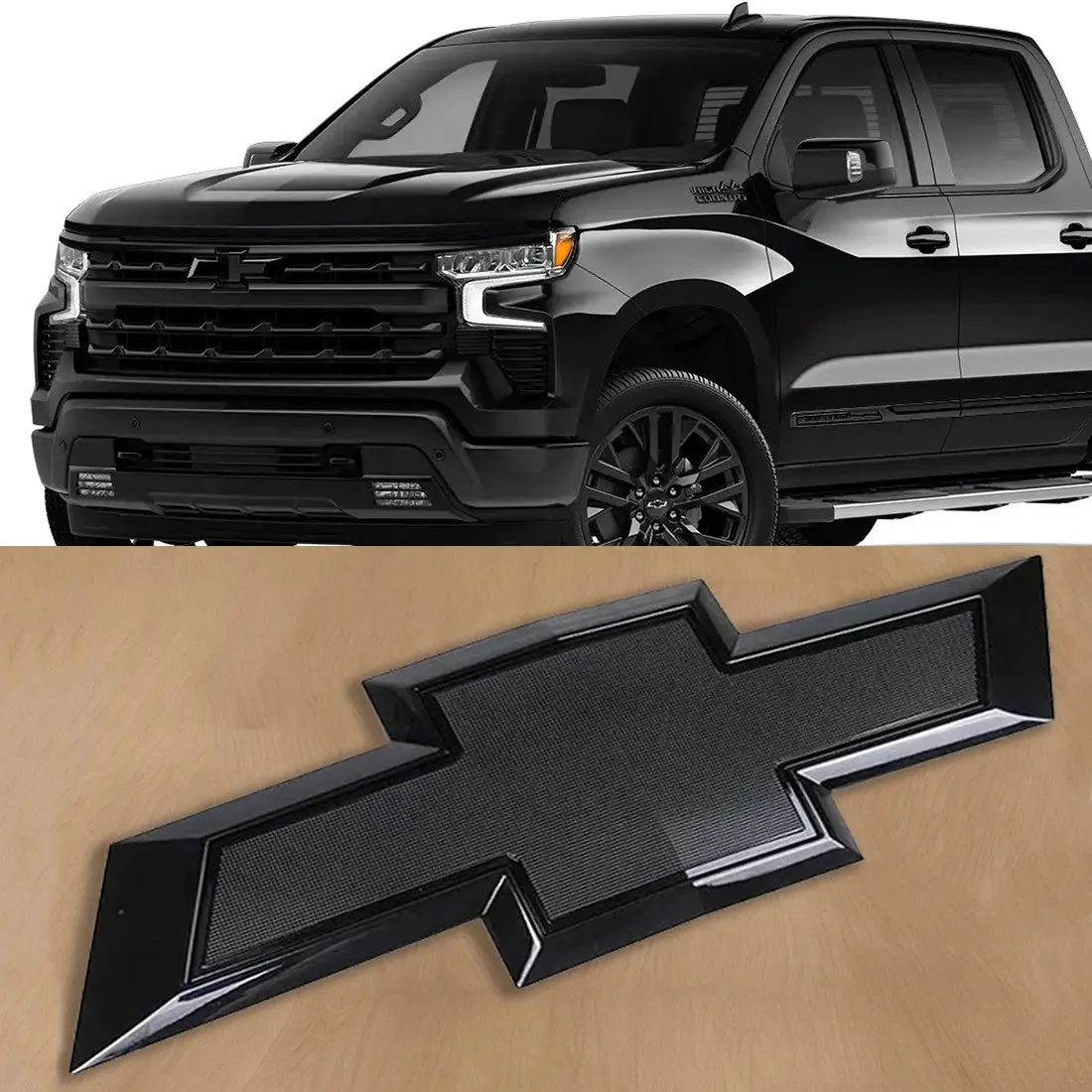 3D ABS Glossy Black Bowtie Emblem, Chrome Delete Automotive Badges Decals for 2019-2026 Chevy Silverado 1500 (Excludes 2022 & ZR2) - Front & Rear Replacement, Automotive Vehicle Accessories, Car Decoration Parts