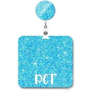 PCT Badge Buddy and Reel Set -  Horizontal Card Holder, Light Blue Bling Glitter Nurse Badges, Retractable  ID Name Cards for  Gifts