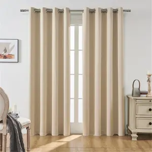 212 MAIN Solid Blackout Grommet Top Window Curtains, 2-Panel Polyester Set (52" W × 96" L, Beige) - Privacy Focus, Ideal for Bedroom & Living Rooms