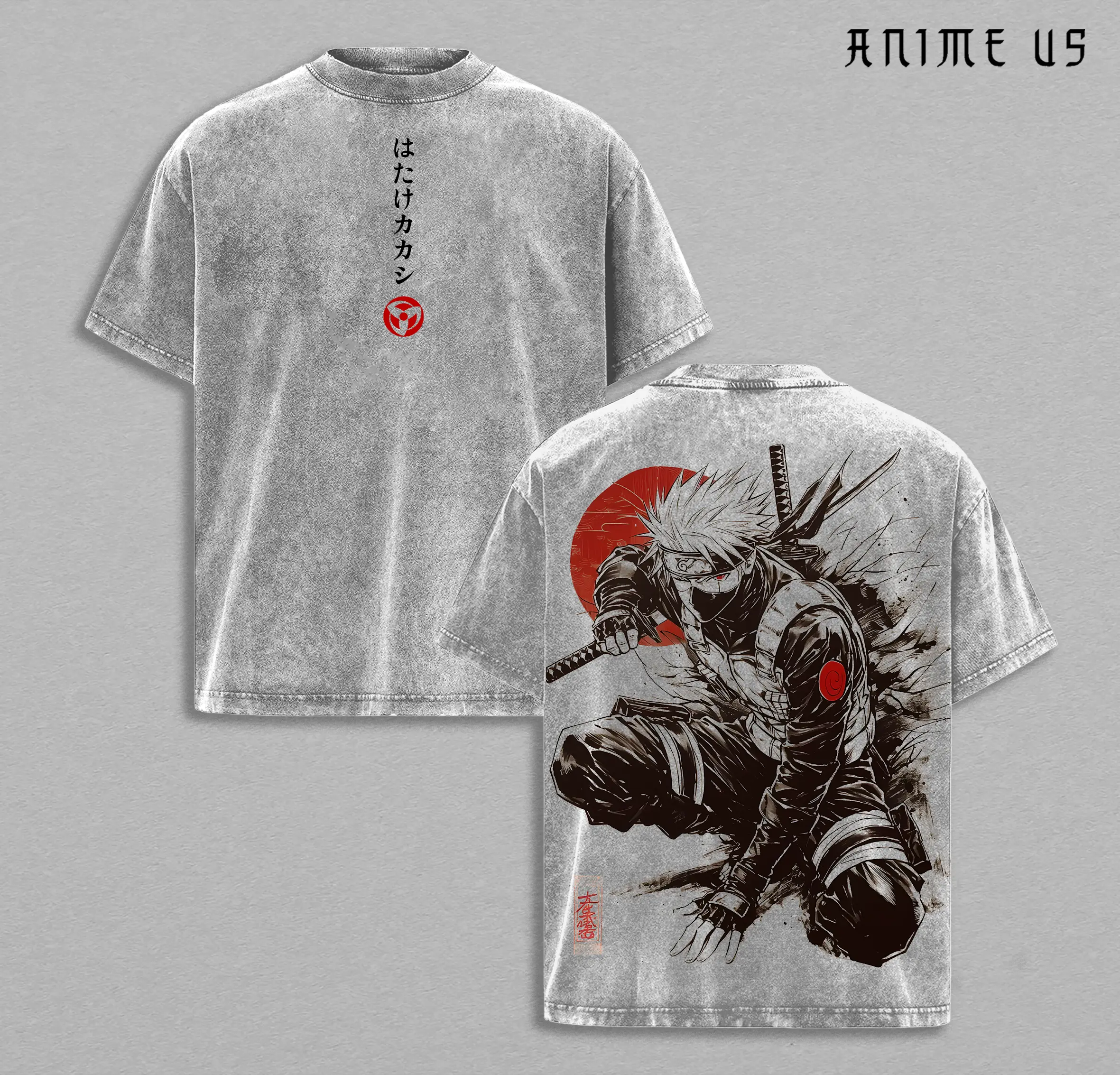 Kakashi Hatake T-Shirt, Naruto Anime Vintage Washed Tee, Sharingan Ninja Graphic Shirt, Oversized Japanese Streetwear, Dark Aesthetic Manga Top, Unisex Casual Anime Fashion