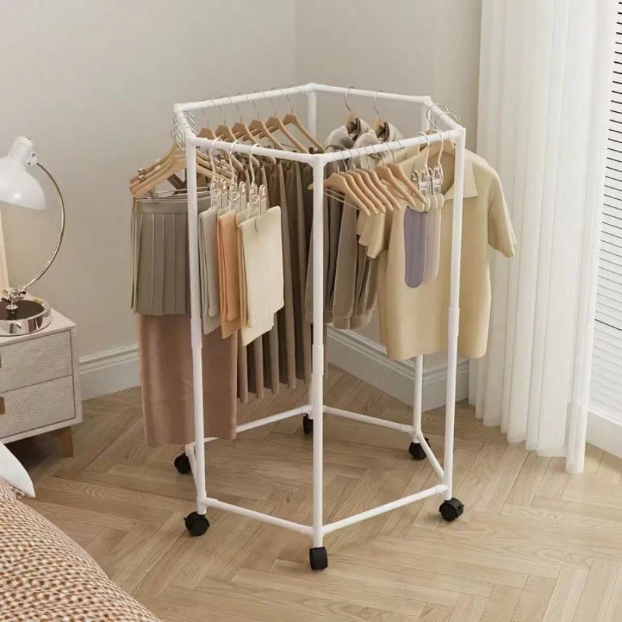 360° Rotating Hexagonal Clothes Drying Rack with Wheels, Heavy Duty Garment Rack, Space Saving Foldable Laundry Hanger, Indoor Outdoor Clothing Organizer 360° Rotating Hexagonal Clothes Drying Rack with Wheels, Heavy Duty Garment Rack, Space Saving Foldable Laundry Hanger, Indoor Outdoor Clothing Organizer