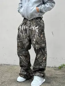 Men's Branch Pattern Long Pants, Casual Loose-Fit Design, Versatile Fashion for All Seasons, Plain Style, Perfect for Daily Wear, Graphic