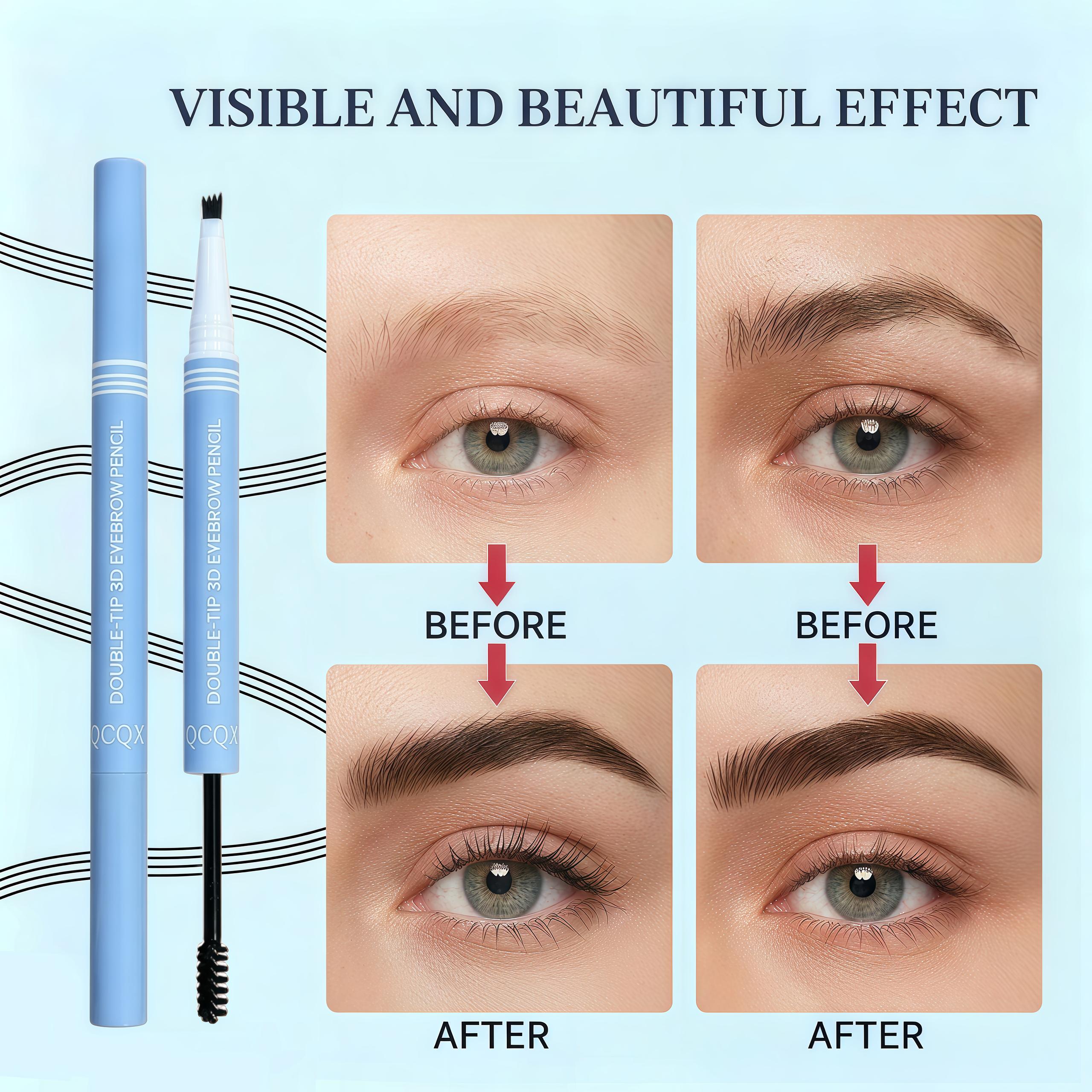 【QCQX】Waterproof 2-in-1 Micro-Fork Eyebrow Pen & Tinted Gel — Long-lasting brow tool for natural, hair-like strokes; includes brow shaping brush; essential makeup tool and accessory.