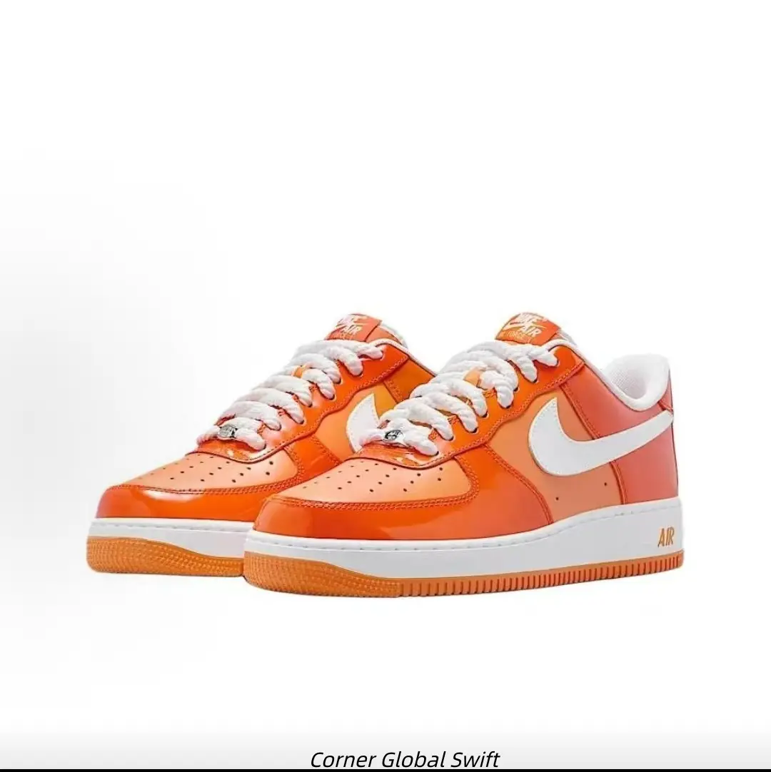 Smooth Orange White Contrast Leather Classic Skate Shoes Two Shades Orange Gradient Upper Design Lightweight Low Cut Supportive Flat Sneakers For Gym Casual Street Style Daily Wear