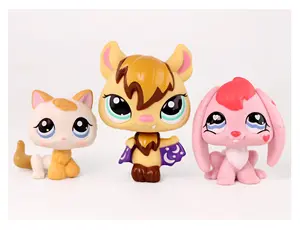 3Pcs Little Pet Action Bobble-head Figures Kitten #134 Bat #1680 Bunny #557 with Cute Accesoires for Pet Collection Kids Gift Girl Play Figure Animal