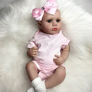 KEIUMI Reborn Baby Dolls - Birthday and Christmas Gift for Kids, 20 inch Full Silicone  Lovely  Baby Girl with High-color Bald Head & Blue Eyes, Pure Pink Outfit Thin-string Pink Bow Headband with Socks &  Accessories, Gift for Girls 3+