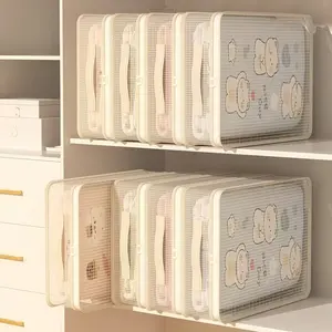 Five piece set of large capacity mesh storage bags, including 4 transparent organizing bags (suitable for household bed covers and duvet covers) and 1 visible clothing storage box, used for dust-proof organization