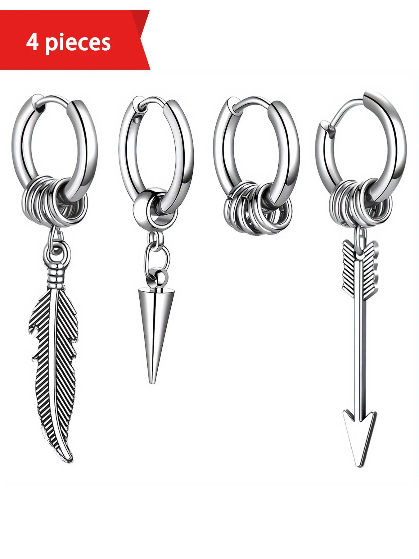 Punk Feather & Arrow Design Earrings, Ear Hook Design Stainless Steel Jewelry for Party, Daily Clothing Decor, Casual Trendy Jewelry, Trendy All-match & Exquisite Jewelry for Birthday Gift, Punk Style Earrings, Earring Stacking Set