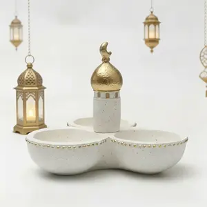 Three-Bowl Round Blessing Storage Castle Ornament, Middle Eastern Style Display Stand, Religious Decor, Ramadan Living Room Decorative Gift