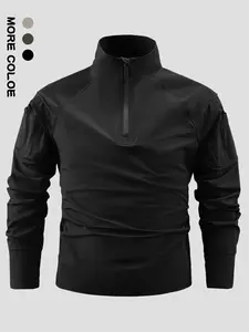 Men's Lightweight Quick-Dry Long Sleeve T-Shirt, Moisture-Wicking, Spring & Fall Outdoor Hiking, Stand Collar, Loose Fit, Nylon Blend, Breathable Activewear, Moisture Wicking Tee