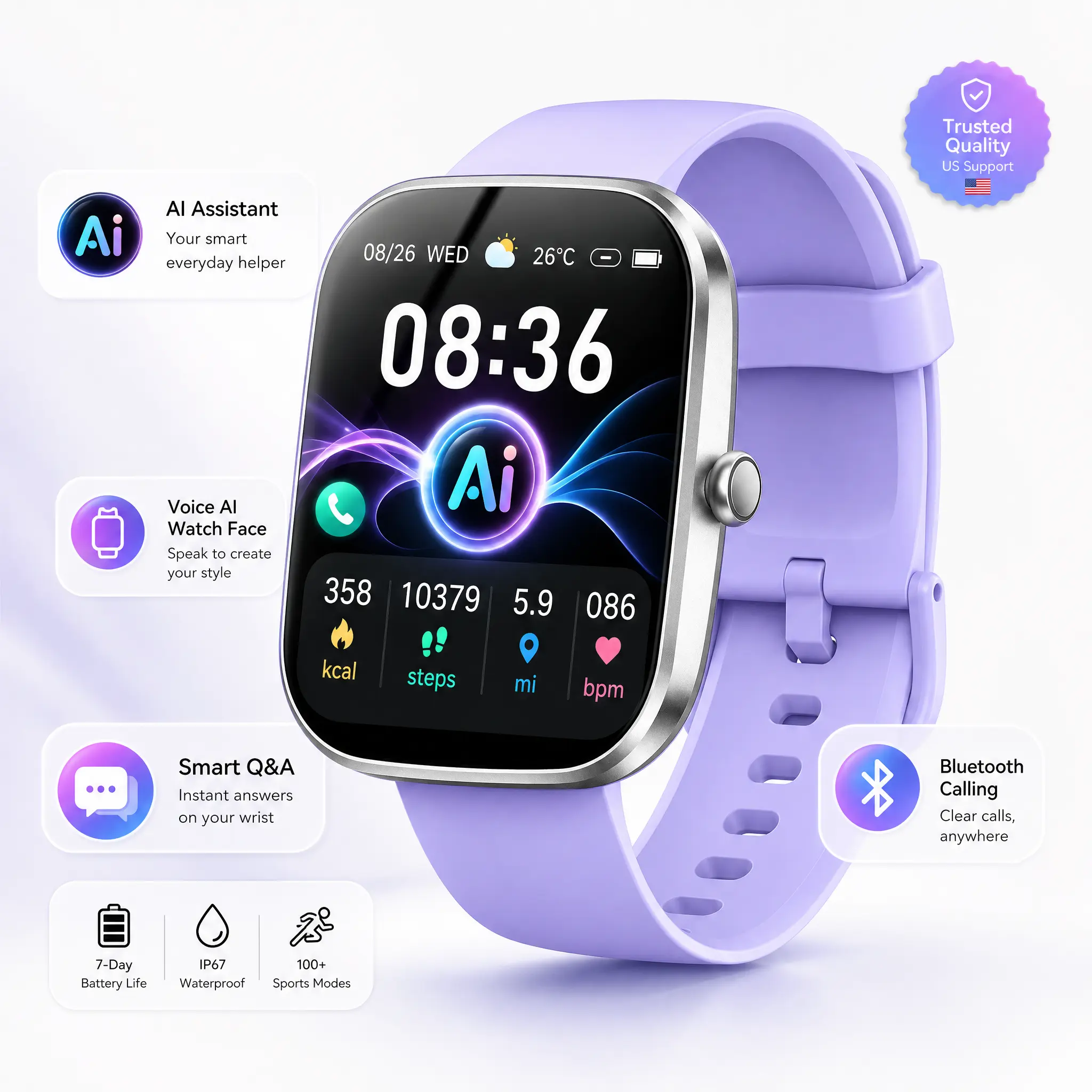 [Free Deliver] Tukio 1.69'' Touch Screen Smartwatch with Fitness Tracker Sleep Monitor Pedometer Stopwatch for Fitness Enthusiasts Holiday Gift Wearable Device