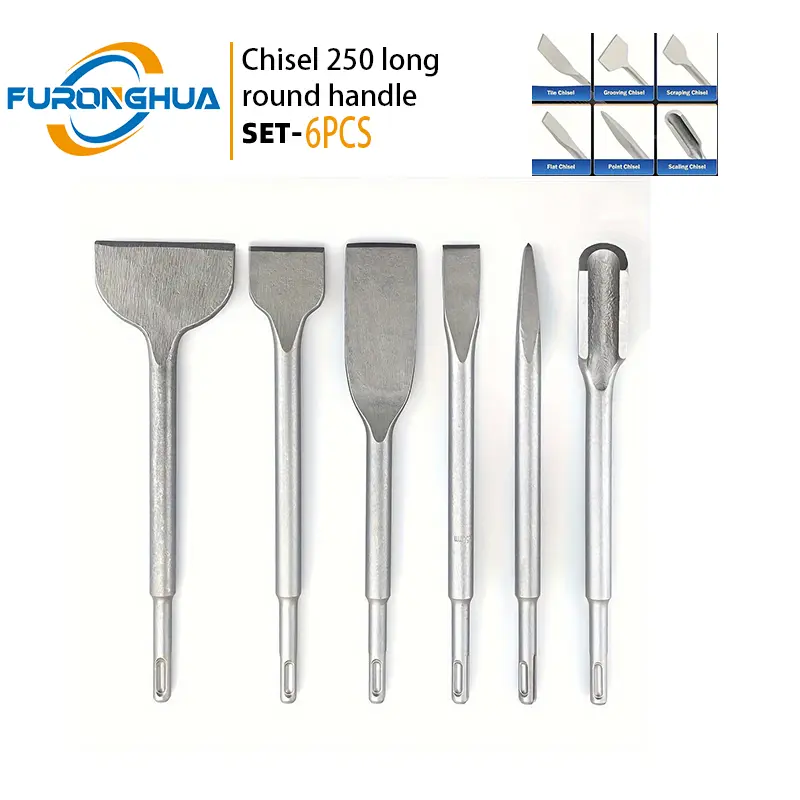 Carbide-Tipped 6PC Chisel Set for Professional Masonry Work with Anti-Wear Coating, Durable Multi-Surface Renovation Kit
