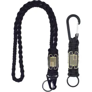 2 Pcs Heavy Duty Braided Paracord Lanyard Keychain with USA Flag, Parachute Rope Necklace Keychains, Braided Strong Lanyard with Metal HK Clip Key Ring for Outdoor Activities, Camera, Traveling