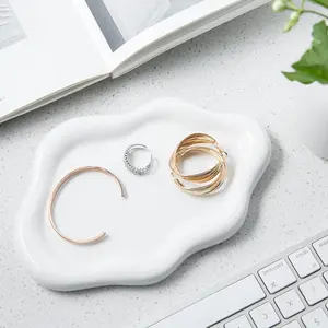 Cloud Trinket Dish, Chubby  Tray, Ceramic  Ring Trinket Dish for Rings Earrings Necklace Organizer, Mother's Day Thanksgiving Christmas Birthday Bridesmaid Gifts (White)