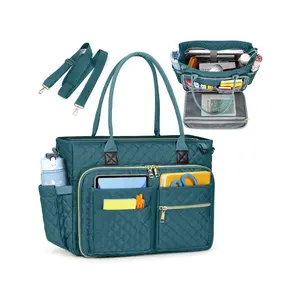 Women's Solid Color Quilted Tote Bag, Large Capacity Bag, Professional Computer Messenger Bag with Insulated Pocket, Briefcase for Office, College, Nurse, Office Work Bag