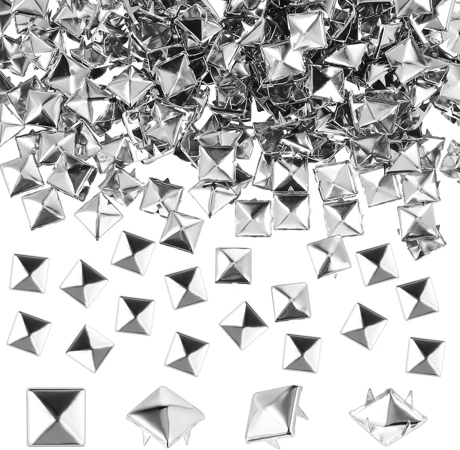 500 Pieces 10mm x 10mm Electroplated Silver Pyramid Iron Studs, Craft Spikes, Edgy Leathercraft Accessories for DIY Projects, Punk Rock Jewelry Making