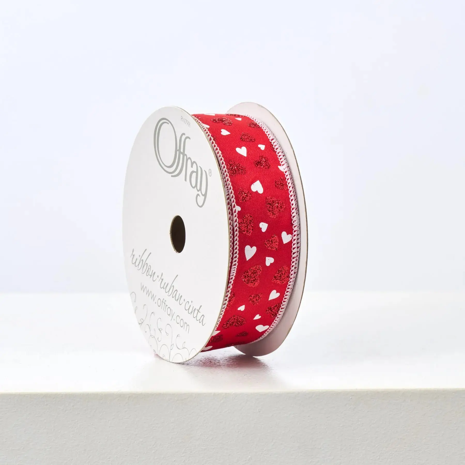 Red Valentine's Day Wired Ribbon with Glittered Hearts - 25 Yard Spool