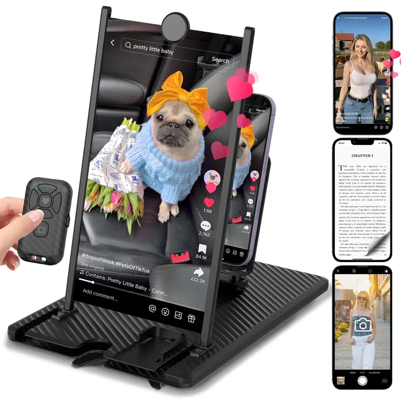 SEANCHEER WL868 5-in-1 Acrylic Lens Mobile Smartphone Accessory - Adjustable 3D Portable Foldable Hands-Free High Definition Vertical Eye Care Phone Stand with Bluetooth Remote, Batteries, Birthday Gift for Family, TikTok/YouTube Tool