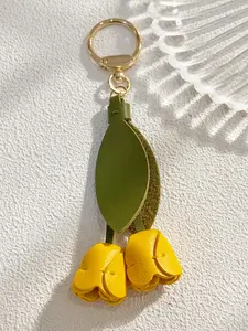 Sweet Creative Cute Colorful PU Leather Flower Tulip Keychain, Women's Key Ring, Bag Accessory, Holiday Gift, All Seasons