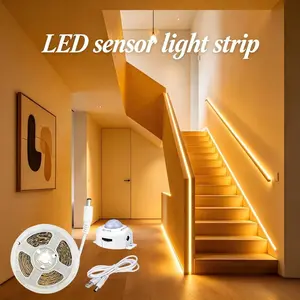1pc 5V human body induction LED light strip, available in warm and white adjustable colors. USB powered. Suitable for hallways, bathrooms, staircases, under beds, and DIY decorations. Led Ambient Light