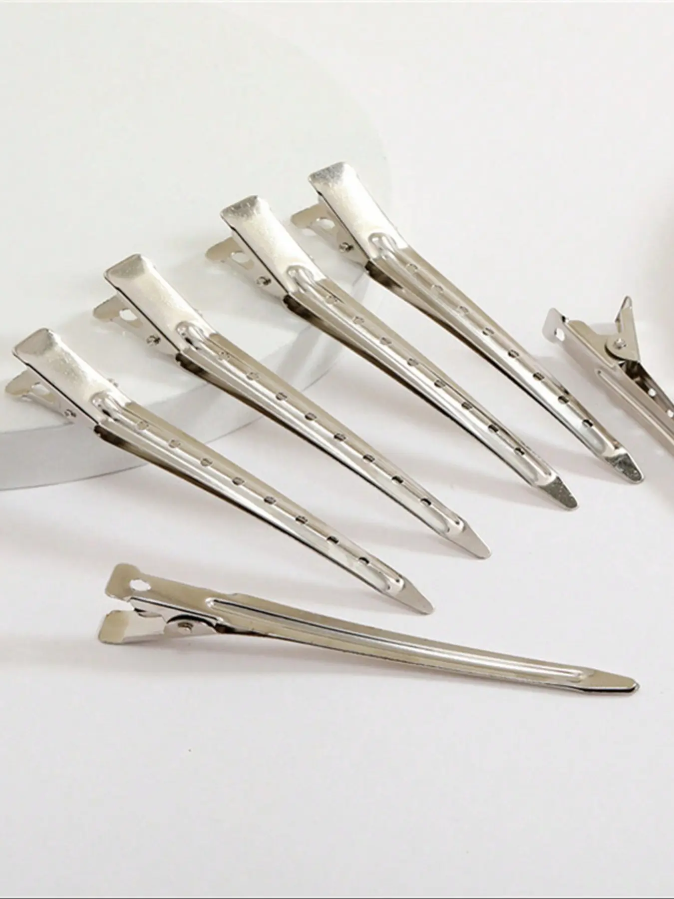24 Pcs Duckbill Clips, 3.5 Inch Anti-Rust Metal Crocodile Hair Clips, Alligator Hair Clips, Perfect Dyeing Tool with Holes, Durable Silver Color Hair Clamps, Flat Clips For Hair, Hairclips
