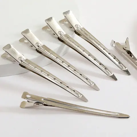 24 Pcs Duckbill Clips, 3.5 Inch Anti-Rust Metal Crocodile Hair Clips, Alligator Hair Clips, Perfect Dyeing Tool with Holes, Durable Silver Color Hair Clamps, Flat Clips For Hair, Hairclips