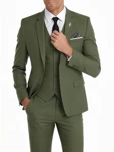 Mens Suit 3 Piece Set Wedding Groomsmen Suit for Men Two Buttons Suits Set Solid Jacket Vest Pants