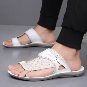 Bdhjydb Men's Black, Woven Pattern, Cool Slippers, Embossed One-word Strap, Non-slip Slippers, Outdoor Leisure, Beach Shoes, Breathable Soft Bottom, Versatile One-word Drag.