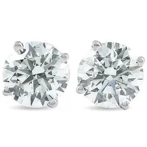 2 Ct TW Round Lab Grown Diamond Studs 14K White Gold With Screw Backs