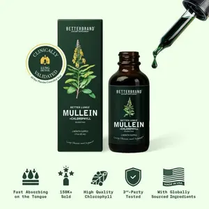 Betterbrand Mullein Leaf & Chlorophyll Drops for Lung Detox & Mucus Cleanse 30 Servings Clinically Studied Natural Liquid Herbal Supplement