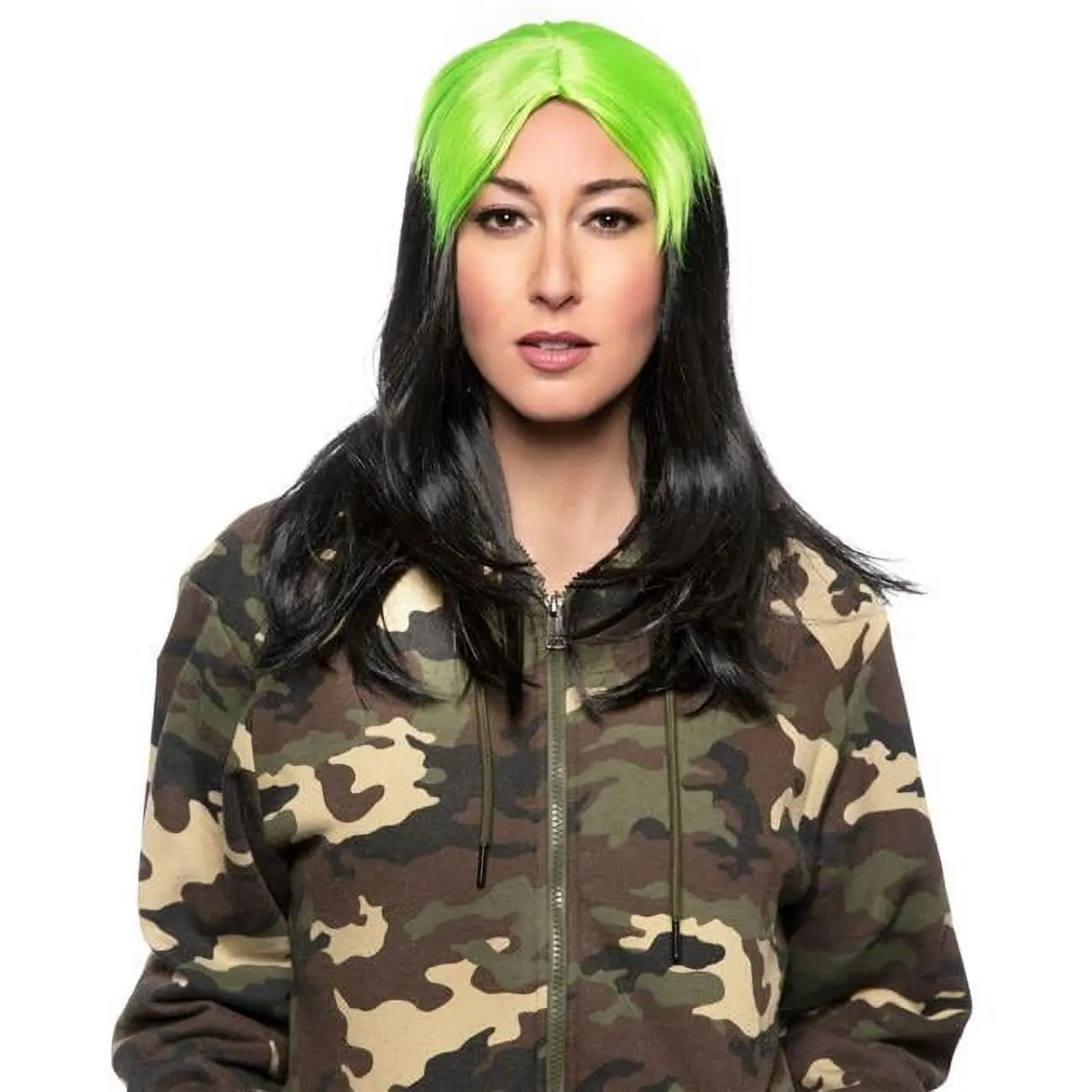 Billie Eilish Synthetic Fiber Costume Wig, Black & Lime, 1 Size Adjustable Closure, Hand Washable Synthetic Fiber Wig, Hand Wash, Synthetic Fiber Wigs