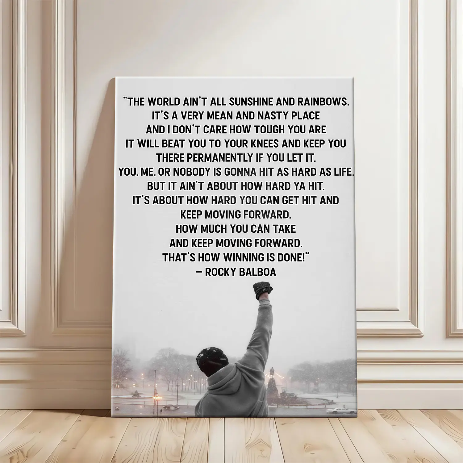 Rocky Balboa Motivational Quote Framed Poster - Sylvester Stallone Vintage Boxing Film Photo, Waterproof Home Decor, Gym & Wardrobe Classy Unisex Decor, Herringbone Marble Design Gift Idea, Military Polka Dot Accent