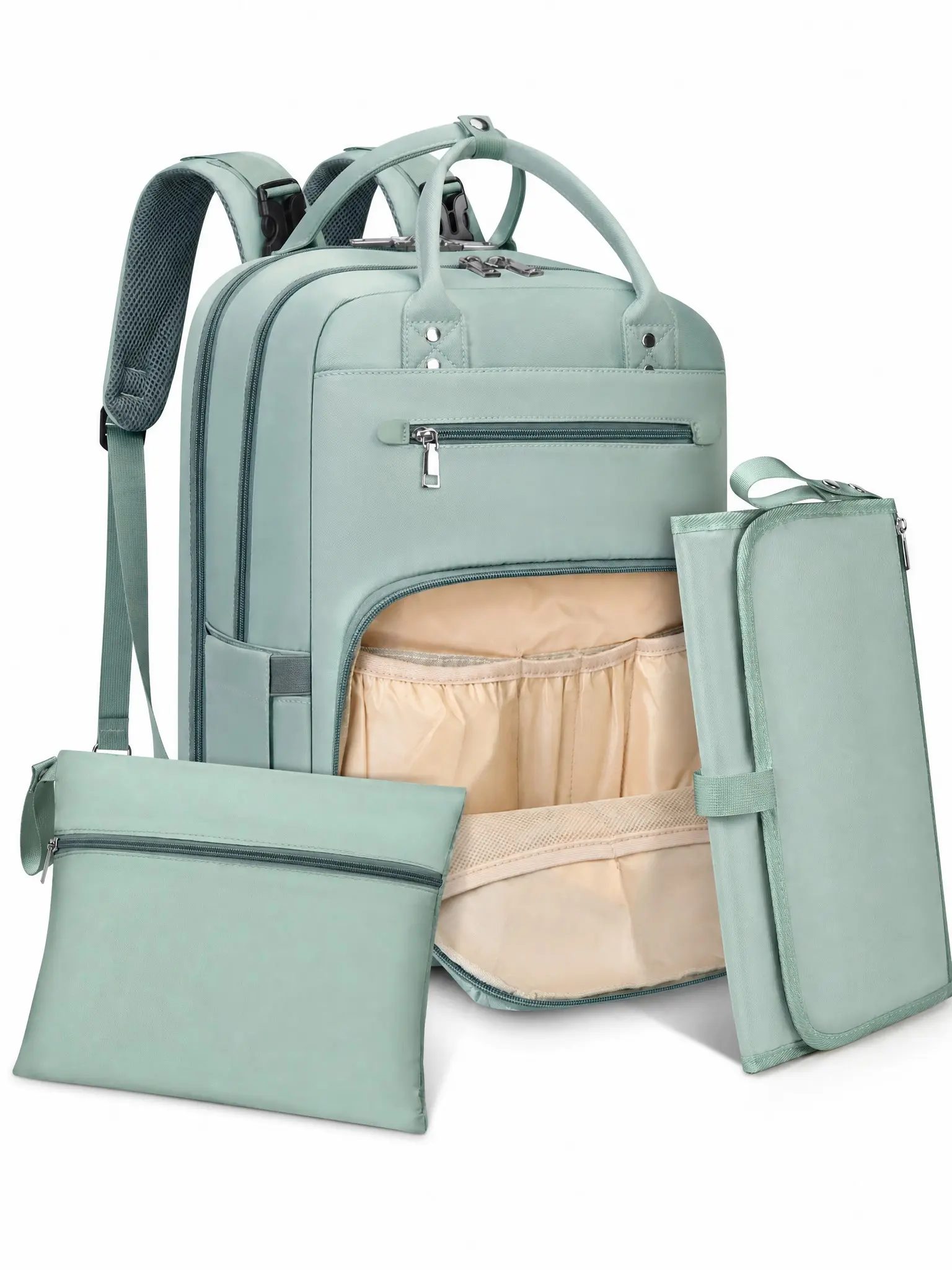 Baby Changing Bags Backpack with Portable Changing Mat, Multifunction Nappy Changing Bags, Waterproof Diaper Bag with Changing Station, Large Nappy Bag for Mum, Multifunctional Diaper Backpack, Diaper Bag with Changing Pad