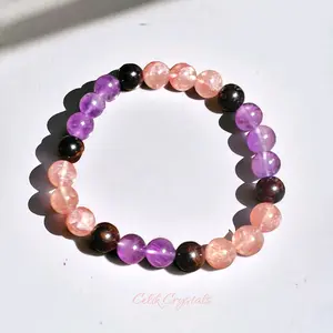 Amethyst, Strawberry Quartz, Garnet Bracelet 8mm Stretch Natural Stone Bead Bracelet high quality crystal