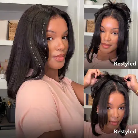 Wavymy Layered Cut Bob Wig 9x6 TPart Yaki Straight 220% Density Natural Black Wear Go Glueless Pre Cut Lace #SummerVibes Pre Plucked Beginner Friendly 100% Human Hair Deep Part Dome Cap Easy Install Heat Resistant