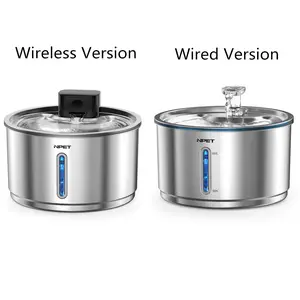 NPET Cat Water Fountain Stainless Steel, 1Gallon/135oz Battery Operated Automatic Pet Drinking Fountain with Water Level Window for Cats, Dogs -Wired/Wireless Version