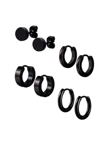 Punk Style Stainless Steel Stud Earrings (4 Pairs), Plain Color Fashionable Hoop Earrings, Flat Pierced Jewelry, Jewelry for Party, Daily Clothing Decor for Men & Women, Birthday Gift