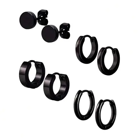 Punk Style Stainless Steel Stud Earrings (4 Pairs), Earring Pack, Plain Color Fashionable Hoop Earrings, Flat Pierced Jewelry, Jewelry for Party, Daily Clothing Decor for Men & Women, Birthday Gift, Earrings Set, Hoop Earring Sets